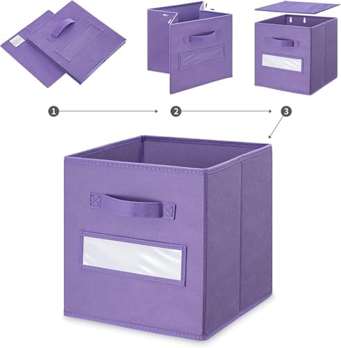 Fabric storage cubes (Set of 8) 11 Inch Cube Storage Bin, Cube storage with 8 Labels Window Cards & a Pen, Foldable cube organizer bins,11x11 Storage bin, Cubby Organizer Boxes, Purple - Image 4