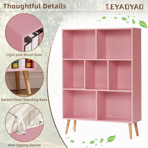 LEYAOYAO Cube Bookshelf, Mid-Century Modern Book Shelf with Legs,Light Pink - Image 5