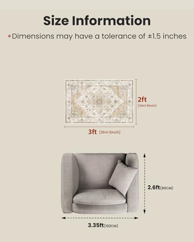 AMADA HOMEFURNISHING 2x3 Washable Area Rug, Low-Profile Entryway Rug with Non-Slip Backing & Durable Edge Binding, Vintage Rug Pattern, Small Rugs for Entryway, Kitchen & Living Room - Image 2