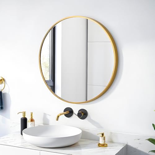 SCWF-GZ 20" Round Mirror Circle Wall Mounted Hanging/Against Wall Gold - Image 5