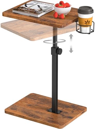 Giikin TV Tray Table, 360° Swivel Height Adjustable TV Trays for Eating on Couch,Sofa Armrest Side Table for Small Spaces Sofa Bed Dinner, Rustic Brown by Giikin