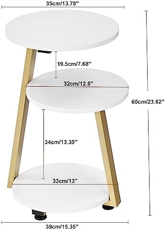 BEWISHOME Round End Table Side Table, White Gold, KTZ41M - Image 3