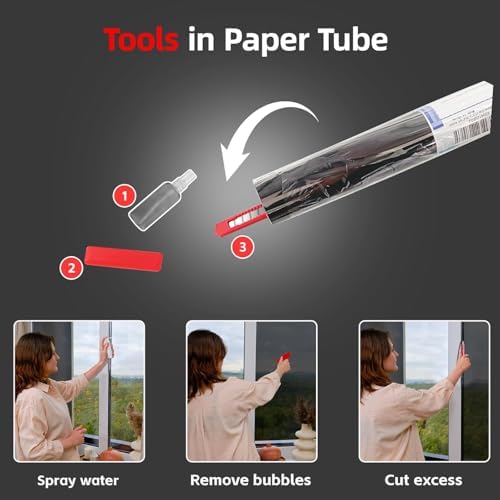 One Way Privacy Window Film Sun Blocking, Heat Blocking Window Tint for Home See Out But Not in, Static Cling & Anti UV, Black-Silver,35.4 Inch x 236.4 Inch - Image 2