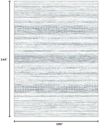 Nakagishi 9x12 Area Rugs Living Room: Washable Boho Large Neutral Soft Farmhouse Rug Stain Resistant Modern Indoor Floor Non-Slip Carpet for Bedroom Nursery Kids Playroom Office Dining Dorm-White Blue - Image 2