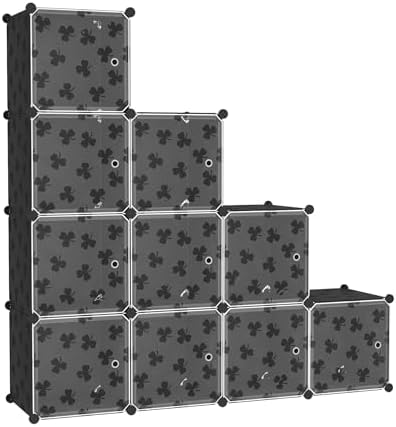C&AHOME Clover Embossed Storage Organizer with Doors 10-Cube Shelf Black - Image 3
