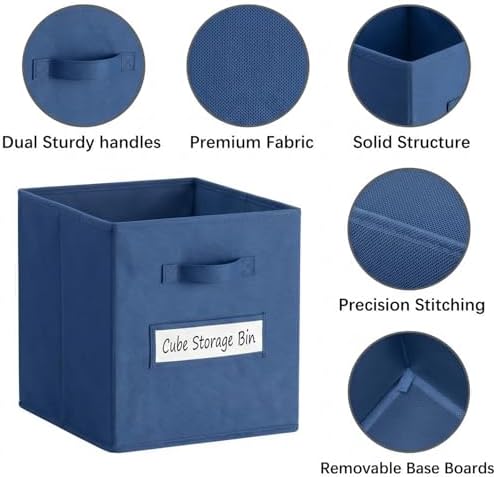 Storage Bins,13 Inch Cube Storage Bin with Labels,6pcs,Navy Blue - Image 2