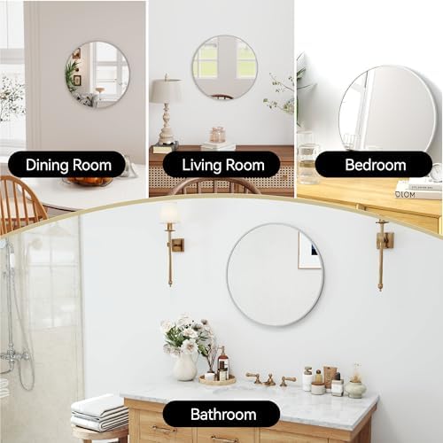 SCWF-GZ 20" Round Mirror Circle Wall Mounted Hanging or Against Wall Metal Frame Dressing Make-up Mirrors for Entryway Bedroom Bathroom Living Room 20 inch Silver - Image 2