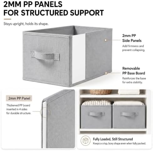 3-Pack Closet Storage Bins, Foldable Fabric Storage Baskets, Gray - Image 5