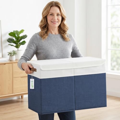 Bagnizer Large Toy Storage Box with Lids, Collapsible Sturdy Baby Storage Organizer Chest Bin Basket for Kids, Boys, Girls, Playroom, Nursery, Bedroom, Closet 25"x13"x16" (Navy Blue and White) - Image 5