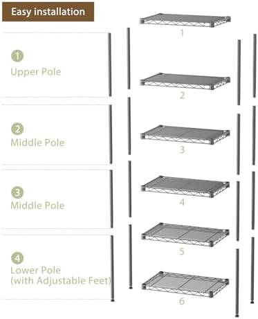 SINGAYE 6 Shelves Storage Shelf Wire Shelving Unit Metal Adjustable Wheels - Image 5