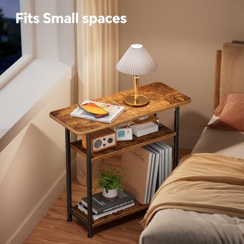 Simple Trending Narrow Side Table, 3-Tier End Table with Wide Storage Tabletop, Nightstand for Bedroom Living Room, Rustic Brown - Image 4