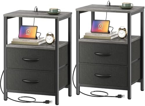 Huuger Nightstands Set of 2, End Tables with Charging Station, Side Table by Huuger