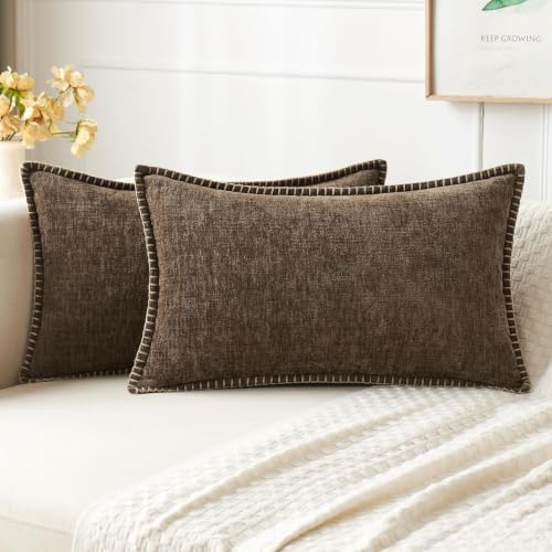 MIULEE Decorative Lumbar Throw Pillow Covers 12x20 Inch Brown 2 Pack by MIULEE