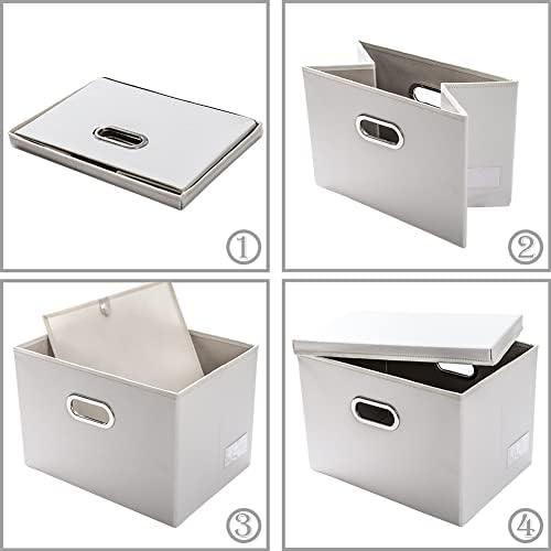 PRANDOM Large Stackable Storage Bins with Lids [3-Pack] Leather Fabric Foldable Storage Boxes Organizer Containers Baskets Cube with Cover for Bedroom Closet Office Nursery White (17.7x11.8x11.8) - Image 5