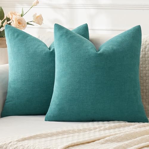 MIULEE Teal Chenille Couch Throw Pillow Covers, 18x18 by MIULEE