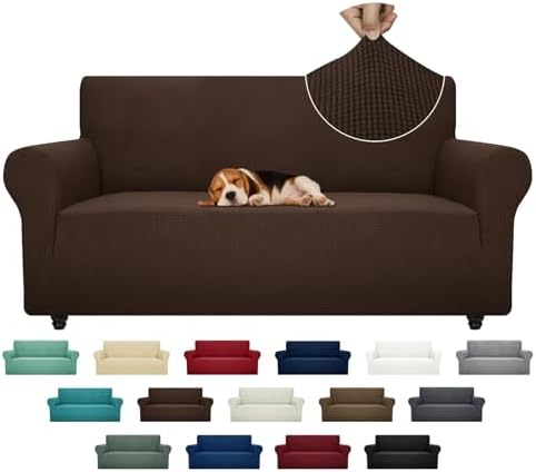 ZNSAYOTX Super Stretch Couch Cover (72"-92") Universal Sofa Covers with Elastic Bottom, Dog Cat Pets Friendly Washable Furniture Protector Fitted Sofa Slipcovers Stay in Place (Coffee, Sofa) by ZNSAYOTX