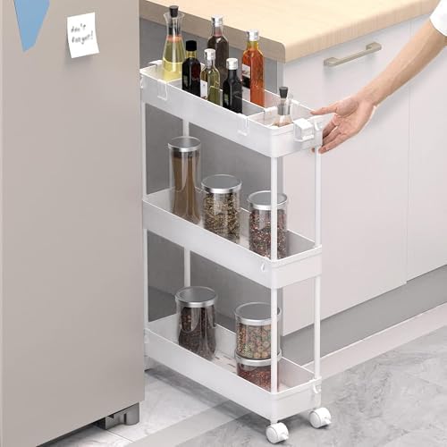 SPACELEAD 2-piece Set Slim Storage Cart 3 Tier,Bathroom Organizer Rolling Utility,Mobile Shelving Unit Slide Out for Office, Kitchen, Laundry Room & Narrow Places - Image 3