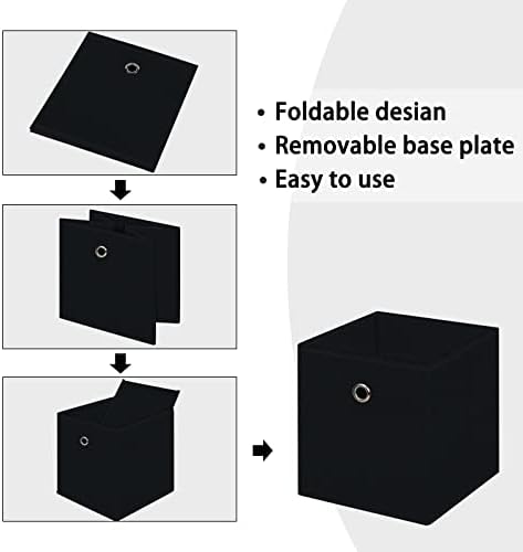 Foldable Storage Cubes Bins ,11 Inch Cloth Storage Cube Fabric Storage Box Cubes Organizer Baskets with Handles for Home Organizer Set of 10 (Black) - Image 6