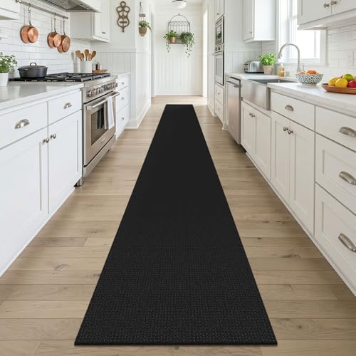 KOZYFLY Black 2x18 Runners Rugs for Hallway, Extra Long Washable Runner Rug, Woven Non Slip Kitchen Runner, Cotton Entryway Rug, Floor Carpet for Entry, Aisle, Hall, Black/Dark Grey - Image 2