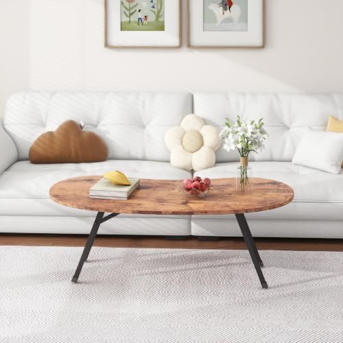 Foldable Coffee Table,Mid Century Modern Oval Coffee Table for Living Room - Image 4