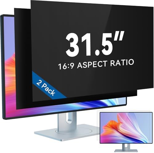 IPROKKO [2-Pack] 31.5 Inch Computer Privacy Screen Filter for 16:9 Widescreen Monitor, Removable 31.5in Anti Blue Light Glare Privacy Shield, Anti Spy Security Protector for Hp Dell Asus Acer Samsung by IPROKKO