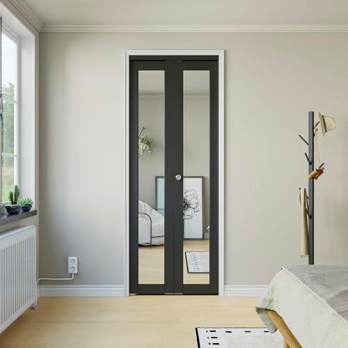 Bifold Doors for 30" x 80" Opening, Mirror Interior Folding Closet, Black - Image 2