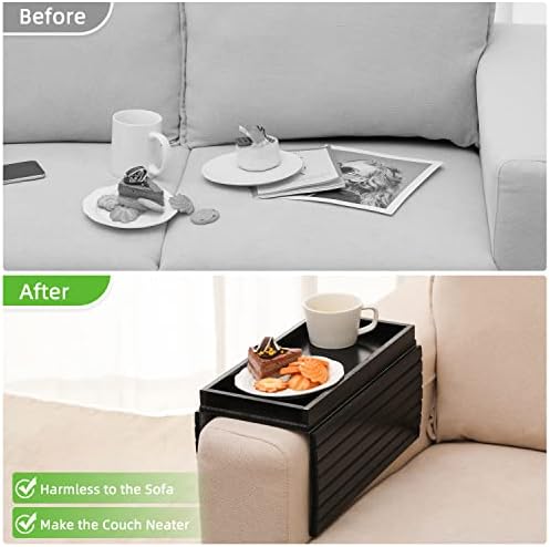 GEHE Bamboo Sofa Arm Tray, Foldable Couch Arm Tray Side Table, Anti-Falling Armrest Tables Cup Holder for Snacks, Drinks, Beers, Phone, Control, Flexible and Portable, Anti-Slip Bottom - Image 5