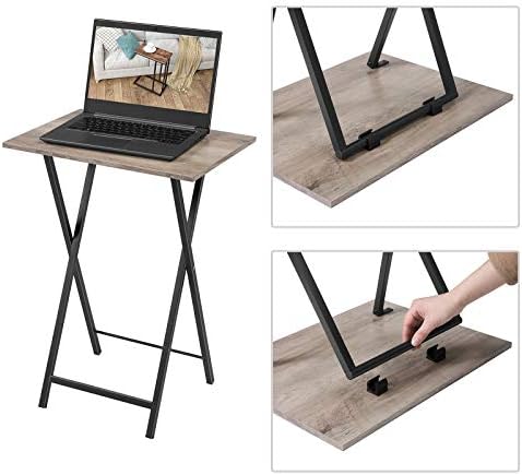 HOOBRO Folding TV Tray Tables, Set of 2 Side Table for Small Space, Industrial Snack Tables for Eating at Couch, Stable Metal Frame, Easy Assembly, Space Saving, Greige and Black BG25BZ01 - Image 6