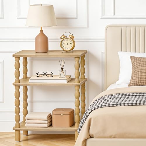 HOOBRO Narrow Side Table, Skinny End Table with Storage, Solid Wood Legs, 3-Tier Bedside Table Nightstand for Small Space, Living Room, Bedroom, Sofa Couch, Natural NL462BZ01 - Image 2