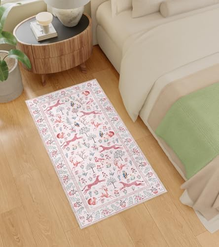 DUKINO 2x4 Rug for Entryway, Animal Washable Runner Rug for Kitchen, Pink - Image 4