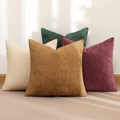 MIULEE Soft Decorative Chenille Pillow Covers Christmas Red Palette 18x18 - Image 4