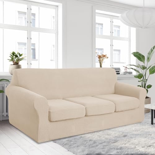 U-NICE HOME 4 Pieces Oversized Stretch Couch Cover Slipcover, Beige - Image 2