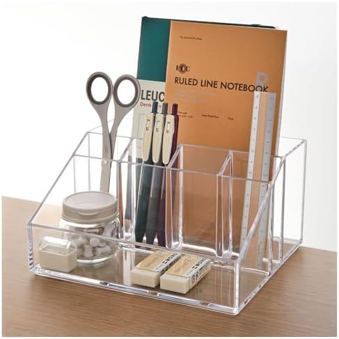 STORi Stackable Desk Organizer, Clear Pen Pencil Makeup Brush Holder for Desktops and Vanities, 6 Compartment Caddy (Made in USA) by STORi