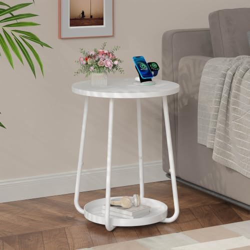 sthmec Small Round Side End Table with Storage, 2 Tier Round Bedside Sofa Couch Coffee Tables with Tray, Metal Nightstand for Small Spaces, Living Room Bedroom, White - Image 6