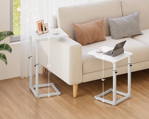 Vagusicc C Shaped End Table, 33"C Table End Table Adjustable Height, Small Side Table for Couch, Tv Tray Table for Small Spaces, Couch Table That Slide Under, Sofa Table for Living Room,Bedroom, White - Image 2