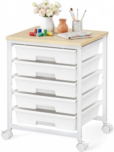 Pipishell Rolling Cart with 5 Drawers, Craft Storage Cart, Class White by Pipishell