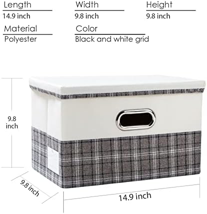 PRANDOM Collapsible Storage Bin with Lid [3-Pack] Fabric Foldable Storage Box Organizer Container Basket Cube with Cover for Home Bedroom Closet Office Nursery Gray plaid & Cream(14.9x9.8x9.8) - Image 3
