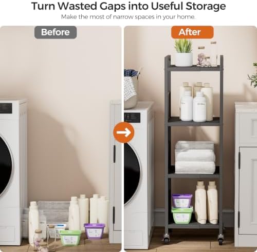 4-Tier Expandable Storage Shelving Unit,Slim Storage Cart,Metal - Image 7