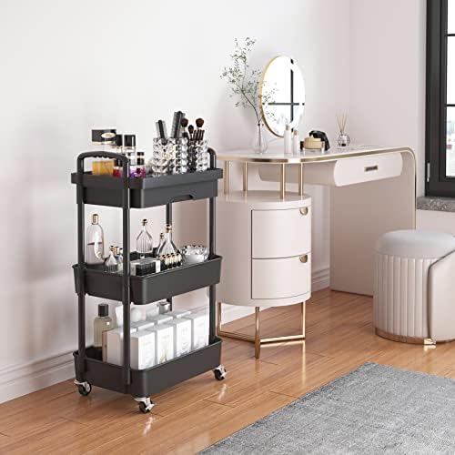 Calmootey 3-Tier Utility Cart with Drawer & Wheels, Storage for Home,Office - Image 2