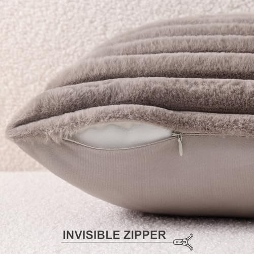 Pallene Faux Fur Decorative Throw Pillow Covers 16x16 Set of 2, Light Coffee - Image 3