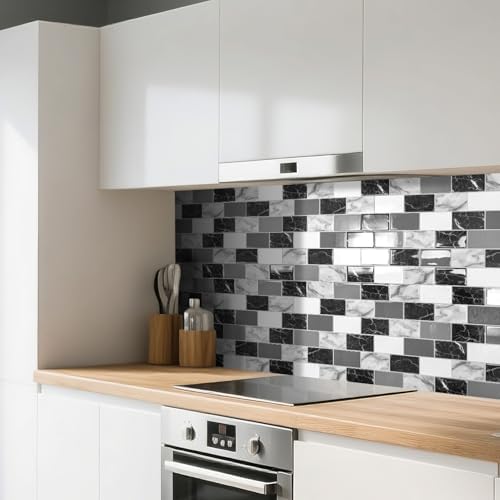 Art3d 10-Pack Marble Wall Tiles Peel and Stick Backsplash, Black White Grey - Image 2
