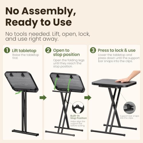 Kitstorack Folding TV Tray Tables Set of 2, No Assembly, Rounded Metal Rims - Image 4