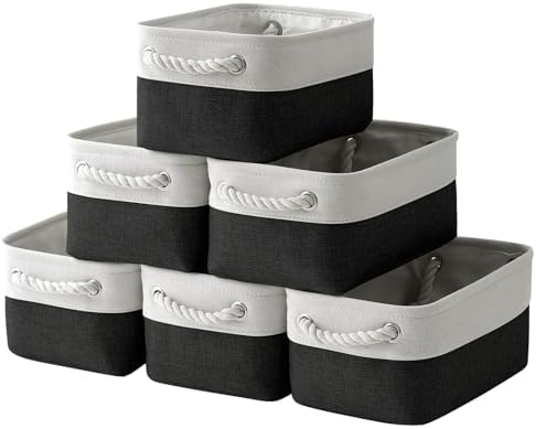 TheWarmHome Storage Bins for Shelves - 6 Pack 11.8x7.8x5.2 inch Collapsible Storage Cubes, Basket for Gifts Empty Closet Organizing Dog Toy Box (White & Black) by TheWarmHome