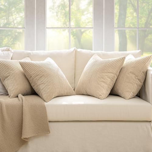 MIULEE Soft Corduroy Decorative Throw Pillow Covers Beige 18x18 - Image 5