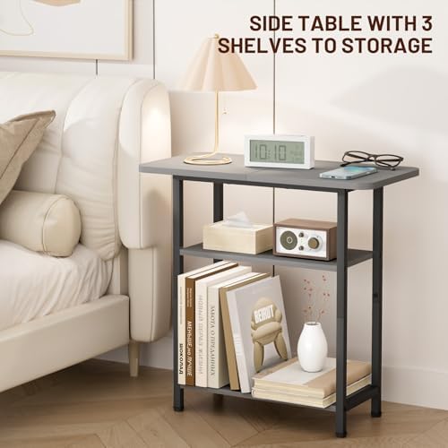 SLEEPING LAMB Side Table for Living Room, 3-Tier End Table for Small Space with Wide Storage Tabletop, Narrow Nightstand for Bedroom, Sofa Couch, Grey - Image 5