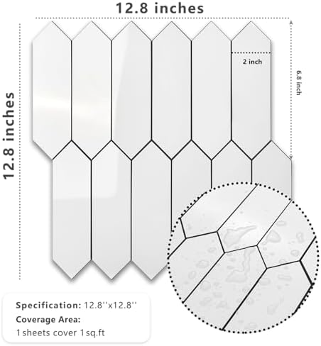 Vamos Tile 1 Sheet Glossy White Backsplash Tile Peel and Stick, 12.8 x 12.8 Inch Long Hexagon PVC Self Adhesive Mosaic Wall Tiles with Dark Gray Grout Stick on Backsplash for Kitchen and Bathroom - Image 5