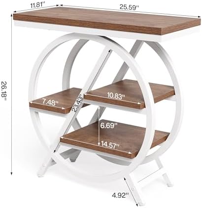 LITTLE TREE End Table, Set of 2 Narrow Side Table with 4-Tier Large Storage Space, Modern Bedside Table for Living Room, Home Office, Bedroom, Brown and White - Image 3
