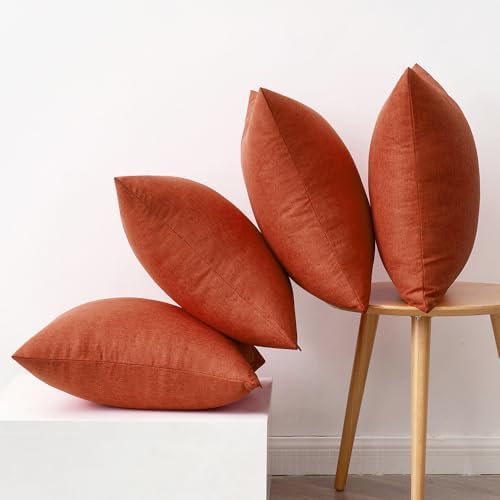 MIULEE Pack of 4 Decorative Outdoor Throw Pillow Covers Linen Waterproof Pillow Covers Summer Farmhouse Cushion Cases for Patio Garden Tent Balcony Couch Sofa 18x18 Inch Burnt Orange - Image 6
