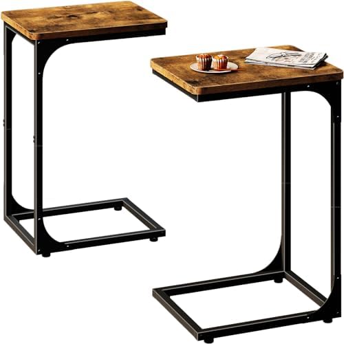 QEEIG C Shaped Side Table Set of 2 Living Room Sets Couch Tray Tables Small Farmhouse 11.8 inch Width, Rustic Brown (017A-30BN) by QEEIG
