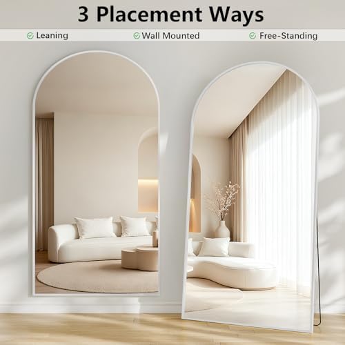 Mirror Full Length, 78"x35" Oversized Arched Floor Full Length Mirror with Stand, Room Decor Big Full Body Floor Mirror with HD Tempered Glass Aluminum Frame for Bedroom Living Room, White - Image 6